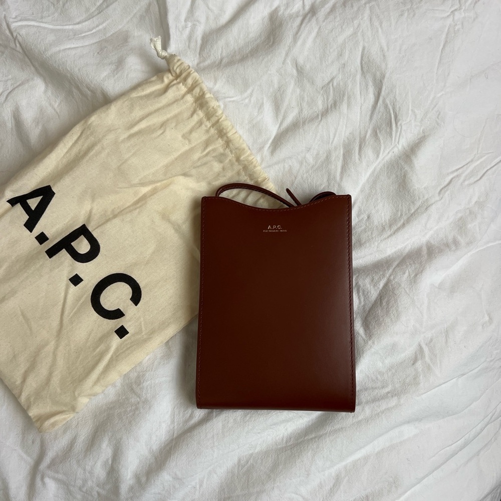A.P.C. Chocolate Brown Leather Phone Pouch